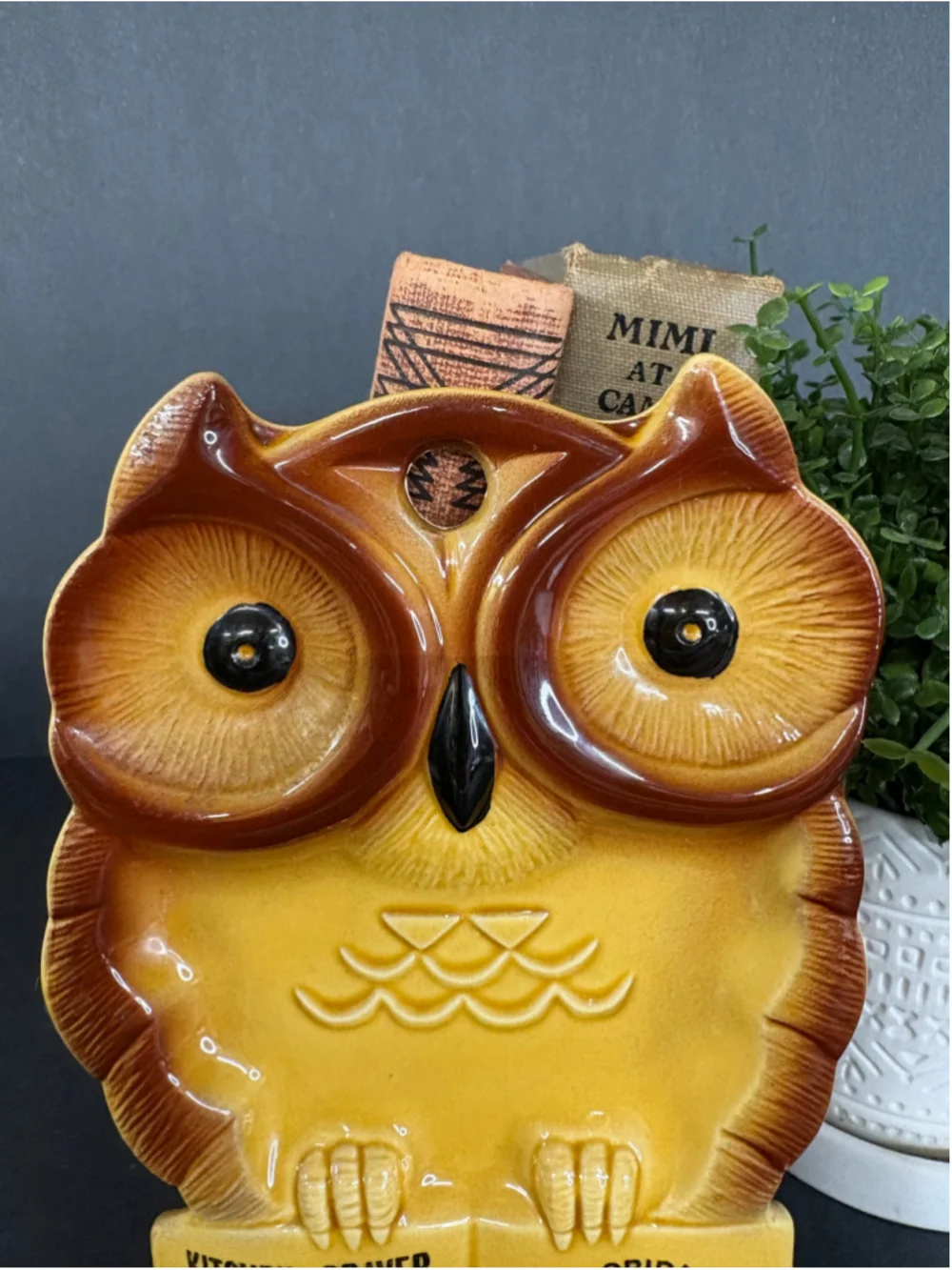 Vintage Ceramic Owl Kitchen Prayer Wall Plaque Florida Decor One Size Yellow 70s